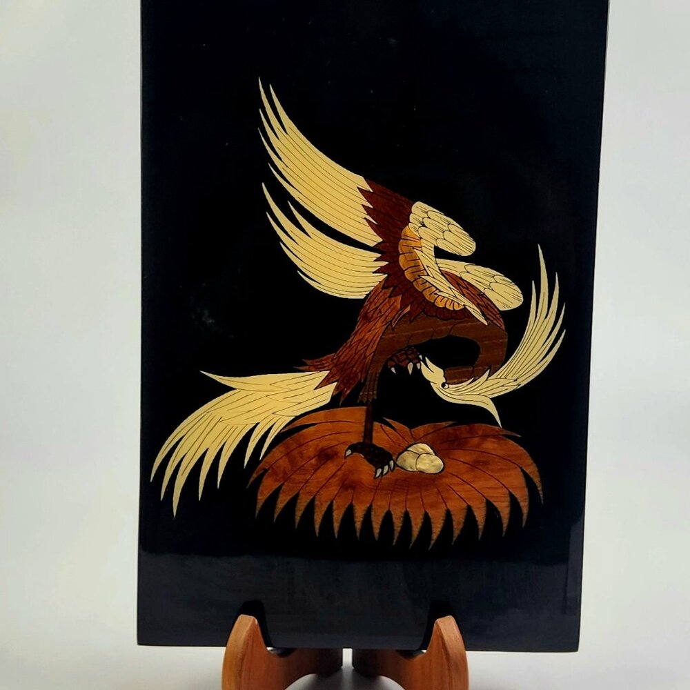 Vintage Wall Decor -  Eagle Inlaid Painting on Wood  - 12" * 8"